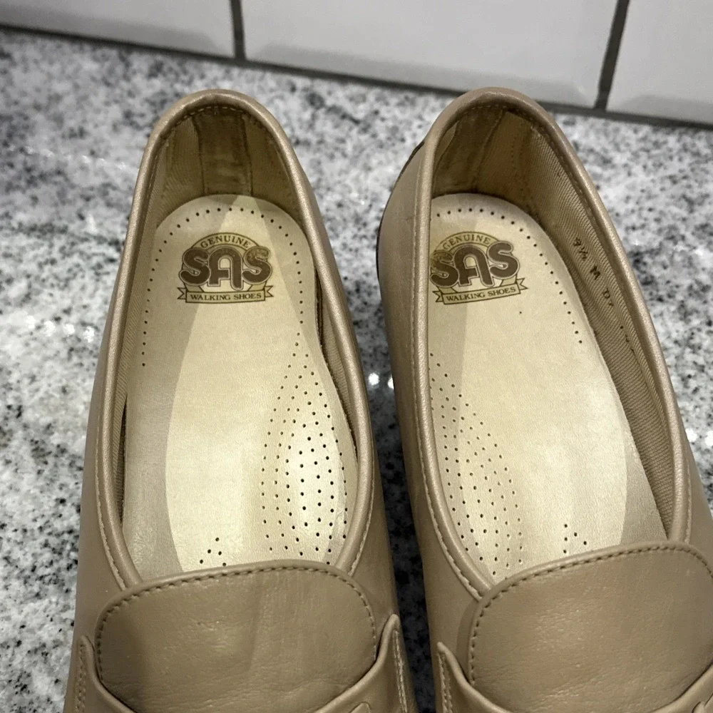 SAS Womens Easier Comfort Shoes Tripad Slip On Tan‎ Leather 9.5 M Heel 142375